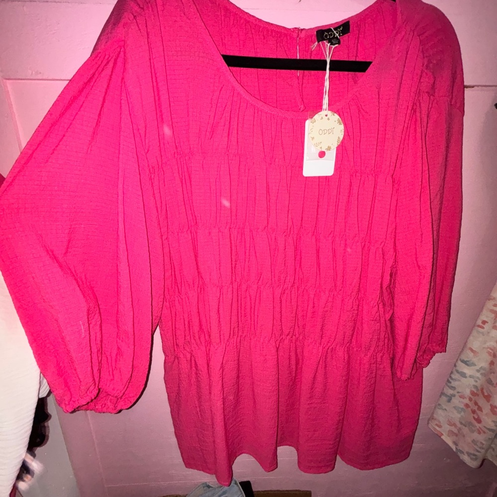 Oddi plus size Women's Hot Pink Textured Peasant Blouse NWT🌸💓